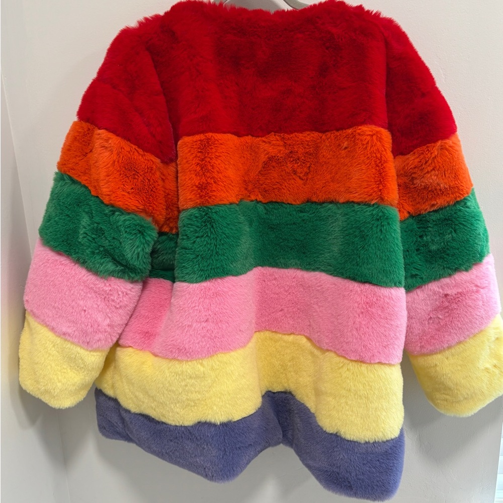 Dressed in LALA Rainbow Striped Faux Fur Coat - Picture 3 of 3